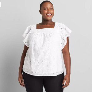 Lane Bryant Flutter Sleeve Square Neck Eyelet Top White Size 18/20